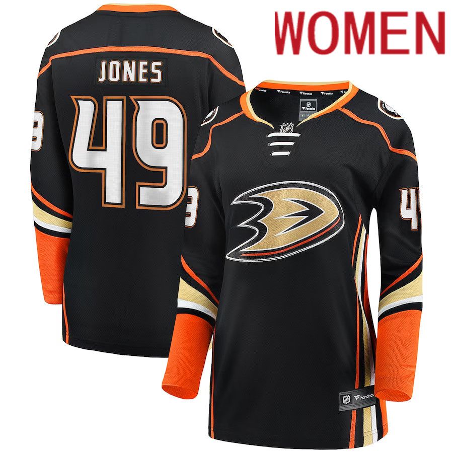 Women Anaheim Ducks 49 Max Jones Fanatics Branded Black Home Breakaway Player NHL Jersey